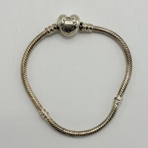 Authentic Pandora Sterling Moments Snake Chain 7" Bracelet Heart Clasp